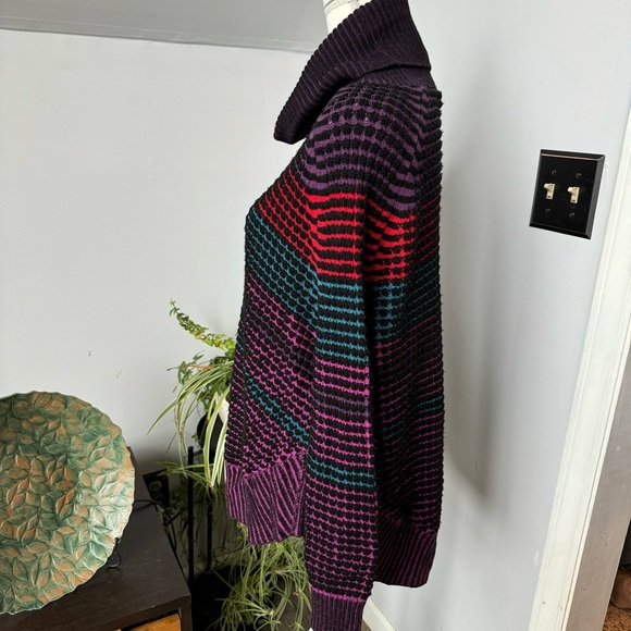 Krimson Klover Merino Wool Turtleneck Sweater Purple Multi Stripe Women’s Size M - Picture 3 of 10